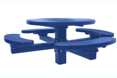 Champion 4 Round Single Pedestal Direct Bury Picnic Table - Expanded Metal Mesh 
