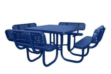 Champion 4 Square Freestanding Picnic Table with Backrests - Expanded Metal Mesh 