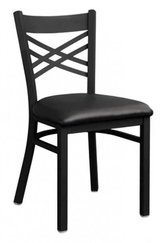 Cross Back Metal Chair - Textured Black Finish, Vinyl Seat
