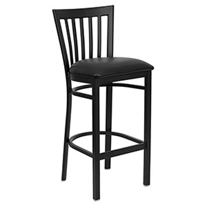 HERCULES Series Black School House Back Metal Restaurant Bar Stool - Black Vinyl Seat