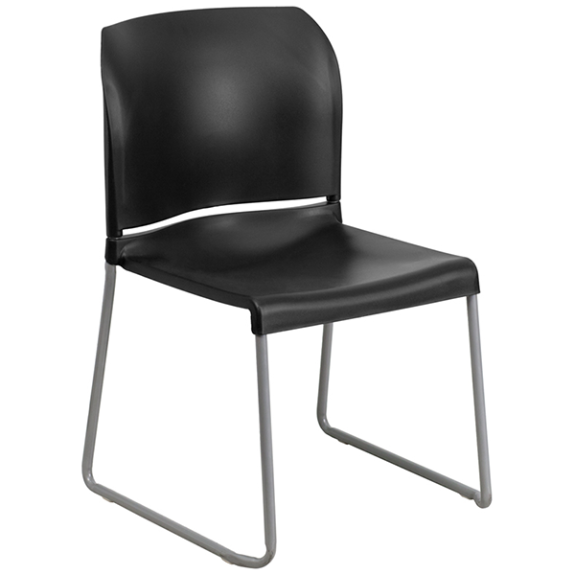 Hercules Series Black Full Back Contoured Stack Chair with Sled Base