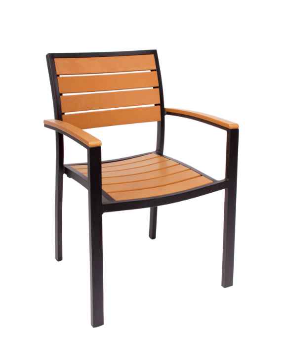 Key West Outdoor Arm  Armchair - Synthetic Teak Slats, Powder Coated Aluminum Frame