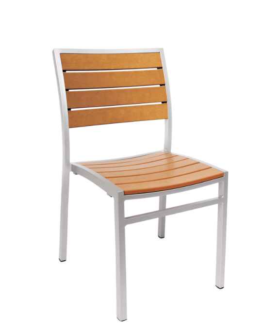 Key West Outdoor Side Chair - Synthetic Teak Slats, Powder Coated Aluminum Frame
