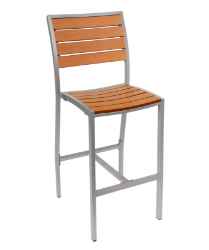 Key West Outdoor Side Bar Stool - Synthetic Teak Slats, Powder Coated Aluminum Frame