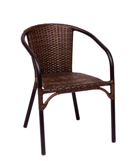 Dockside Outdoor Armchair Black Powder Coat Aluminum Frame - Black/Brown Synthetic Wicker