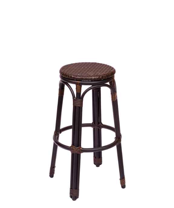 Dockside Outdoor Backless Barstool  Black Powder Coat Aluminum Frame - Black/Brown Synthetic Wicker