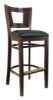 Square Hole Back Wood Bar Stool - Black Vinyl Seat, Dark Mahogany Finish 