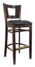 Square Hole Back Wood Bar Stool - Black Vinyl Seat, Dark Mahogany Finish
