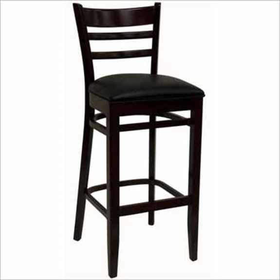 Flared Ladder Back, Upholstered Wood Bar Stool-Dark Mahogany