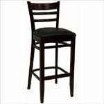 Flared Ladder Back, Upholstered Wood Bar Stool-Dark Mahogany