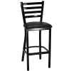 Ladder Back Metal Bar Stool - Textured Black Finish, Vinyl Seat
