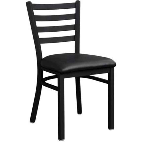 Ladder Back Metal Chair - Textured Black Finish, Vinyl Seat