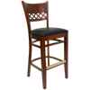 Lattice Back Wood Bar Stool - Black Vinyl Seat, Dark Mahogany Finish