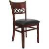 Lattice Back Wood Chair - Black Vinyl Seat, Dark Mahogany Finish