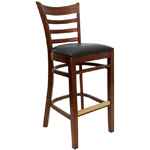 Ladder Back Wood Bar Stool - Black Vinyl Seat