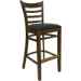 Ladder Back Wood Bar Stool - Black Vinyl Seat - Walnut Finish
