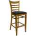 Ladder Back Wood Bar Stool - Black Vinyl Seat - Wild Cherry Finish