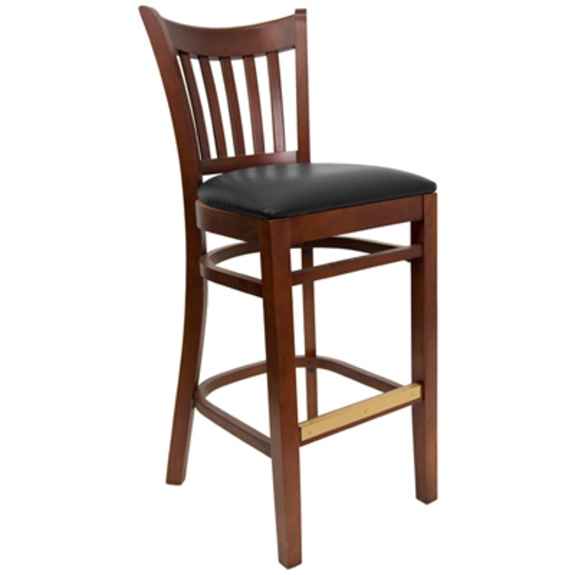 Open Vertical Back Wood Bar Stool - Black Vinyl Seat