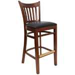 Open Vertical Back Wood Bar Stool - Black Vinyl Seat