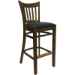 Open Vertical Back Wood Bar Stool - Black Vinyl Seat - Walnut Finish
