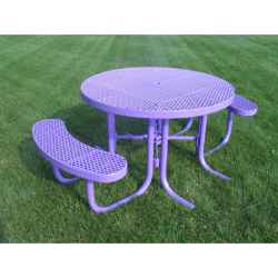 Champion Round Three Seat Picnic Table - Expanded Metal Mesh