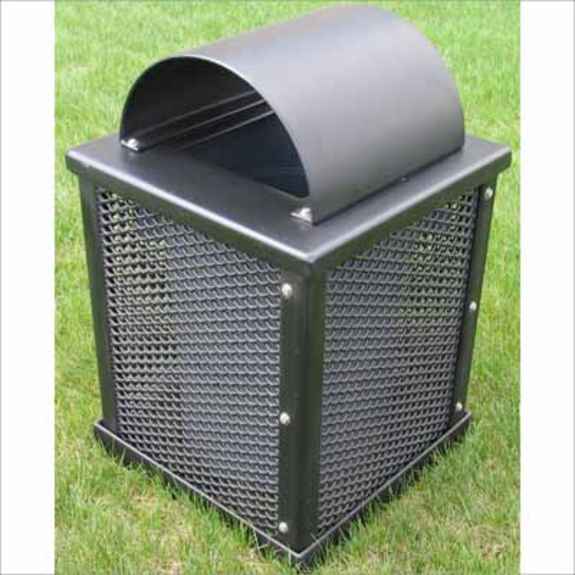 Square Trash Receptacle with Arch Lid - Expanded Metal Mesh