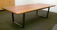 36" x 168" Walnut Wood Community with 1" x 3" Trapezoid Steel Tubular Base 